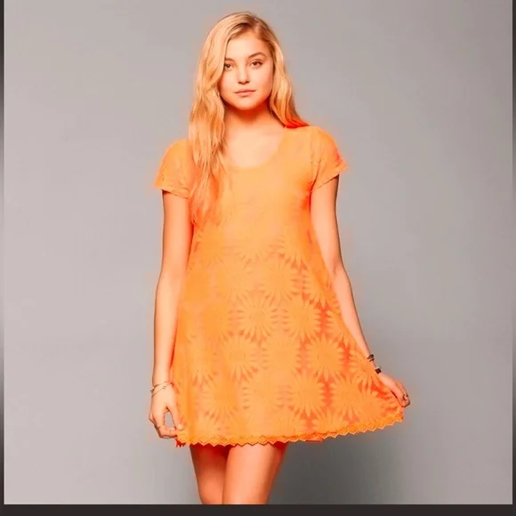 Kimchi Blue | Dresses | Anthropologie Kimchi Blue Neon Orange Daisy Lace  Dress | Poshmark